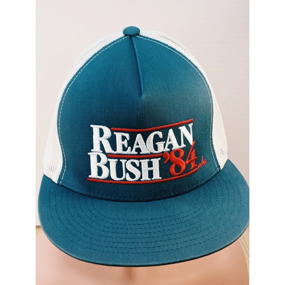 Yupoong Reagan Bush 84 Trucker Hat Teal Blue White Snapback Political Hat